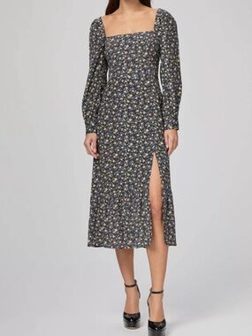 Paige NWT Bacari Floral Midi Dress Black Multi Size Medium